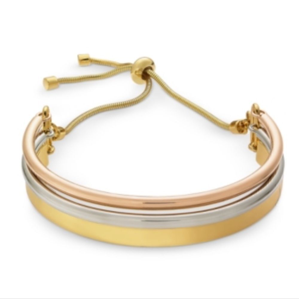 NWT Alfani Curved Bar Slider Bracelet, Tri-Tone/Gold